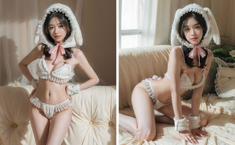 Furry Bunny Lingerie White Lace Ruffle Bra Set with Rabbit Ear Hat Sexy Christmas Costume 8 25 b60d9f1f a162 449c 928f