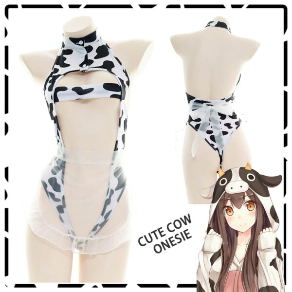 Sexy Cow Print Maid Anime Lingerie Lolita Japanese Hollow Out Cosplay Costume - Image 4