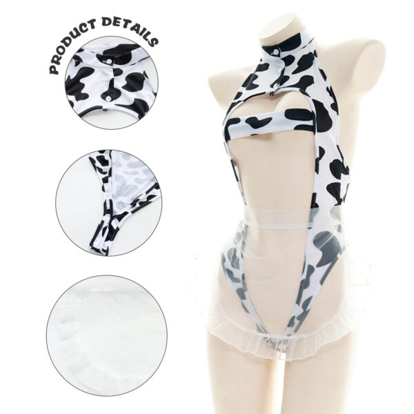 Sexy Cow Print Maid Anime Lingerie Lolita Japanese Hollow Out Cosplay Costume - Image 5