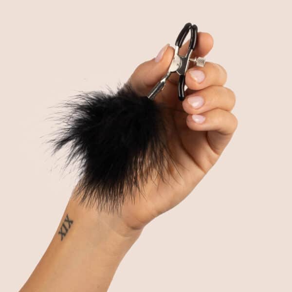 Sex & Mischief Feathered Nipple Clamps | thumb screw adjustability - Image 4