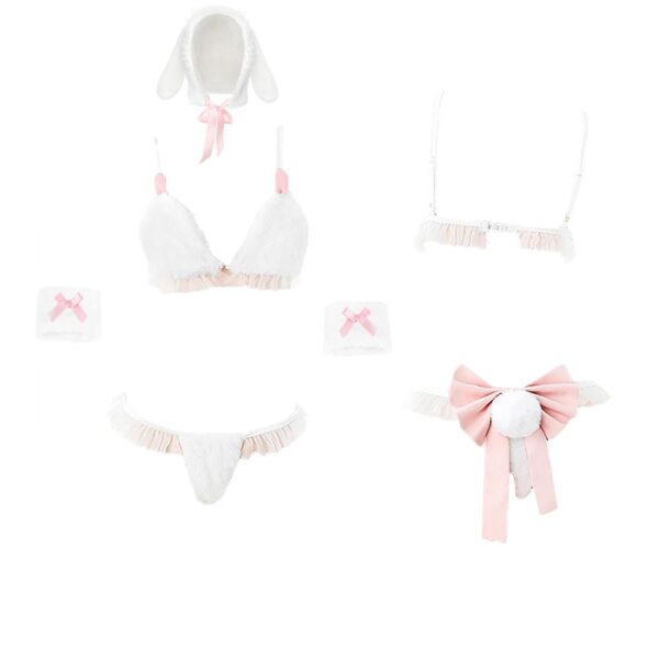 Furry Bunny Lingerie White Lace Ruffle Bra Set with Rabbit Ear Hat Sexy Christmas Costume - Image 7