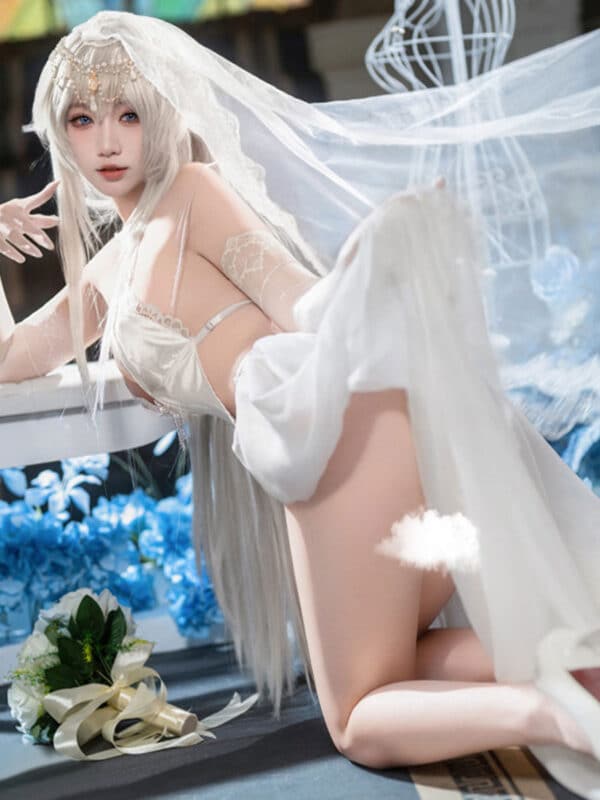 White Satin Bridal Cosplay Lingerie - Image 8