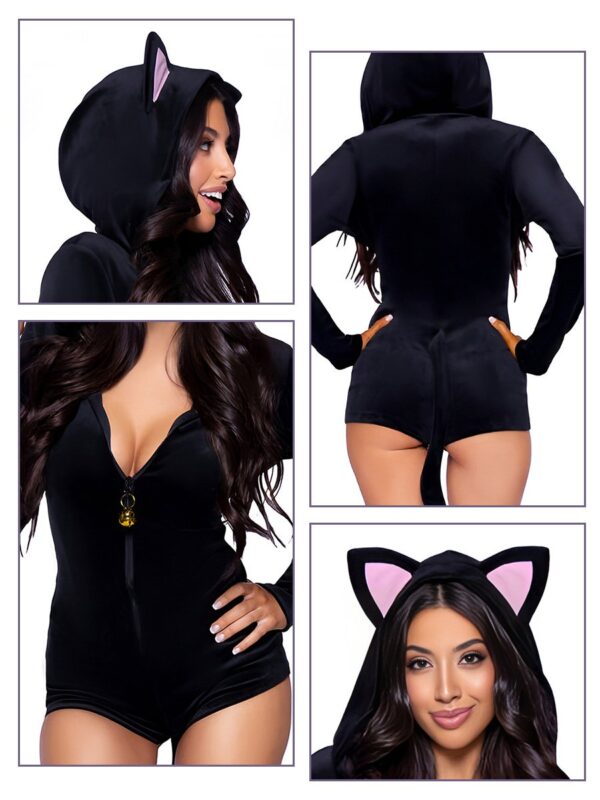 Black Cat Hooded Bodysuit - Image 5