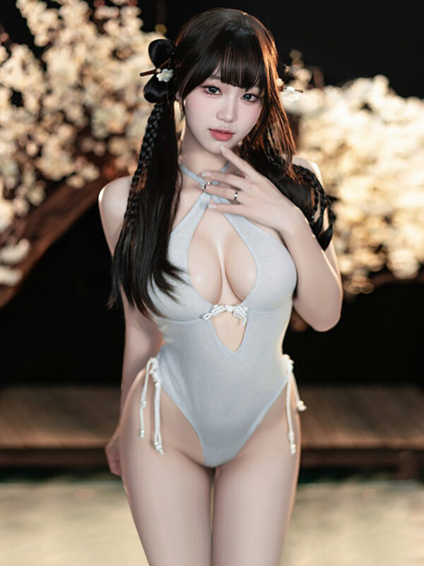 Glitter Chinese Style Crotchless Bodysuit