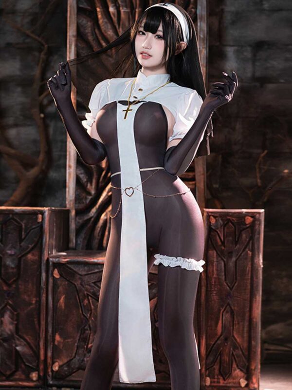 Sexy Nun Open Crotch Bodystocking Set - Image 4