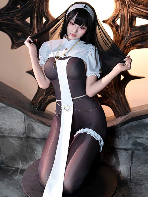 Sexy Nun Open Crotch Bodystocking Set - Image 2