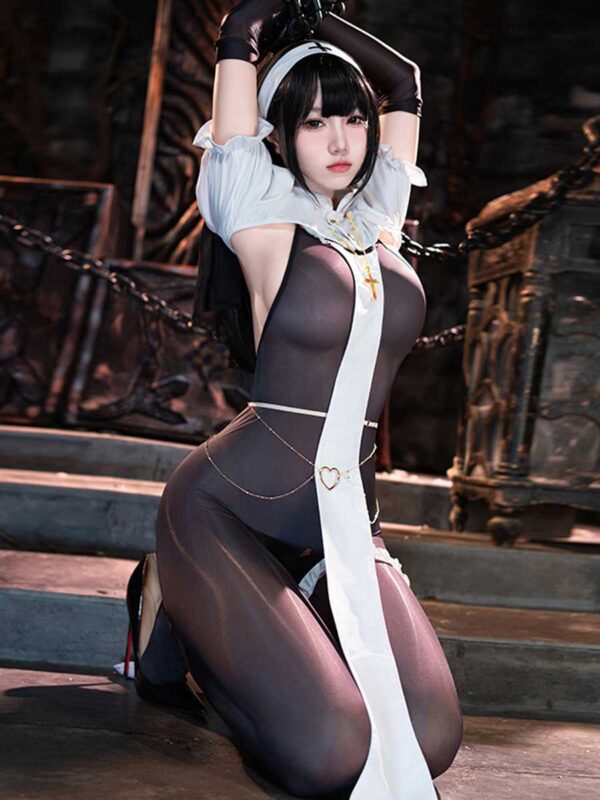 Sexy Nun Open Crotch Bodystocking Set - Image 5