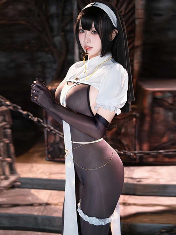 Sexy Nun Open Crotch Bodystocking Set - Image 3