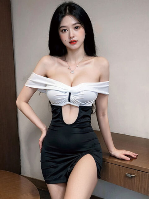 Black and White Secretary Bodycon Dress
