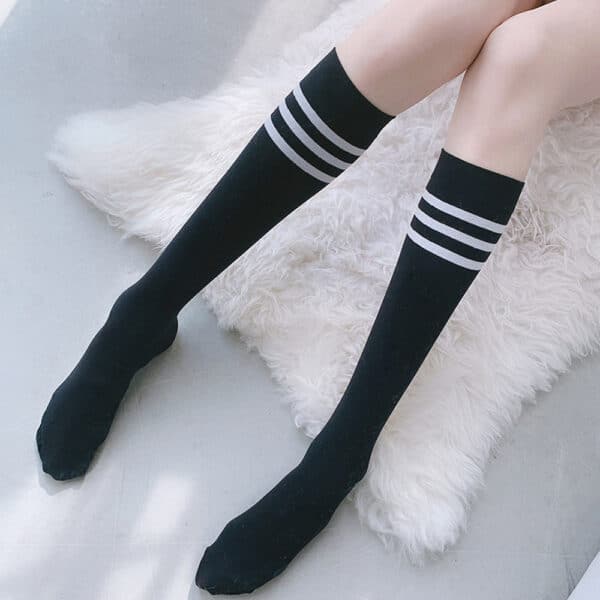 Stripes Knee High Socks Opaque Thin Tube Stockings