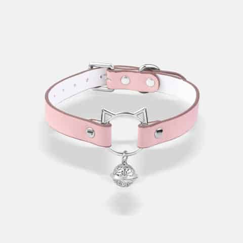 Cute Cat Bell Leather Collar – BDSM Pet Play Choker for Couples Roleplay & Kinky Costume Accessory