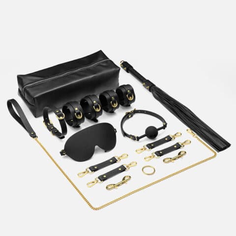 Deluxe Leather BDSM Kit – Bondage Restraint Set with Whip, Collar, Blindfold & Ball Gag in Storage Case