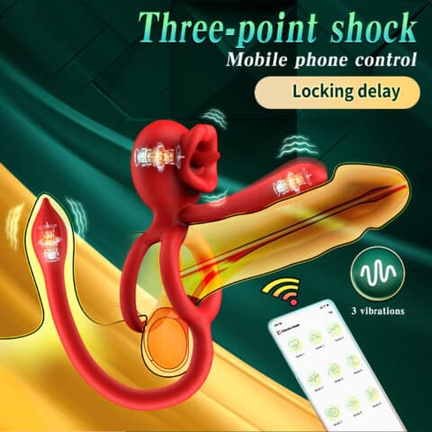 Dragon Tongue APP-Controlled Vibrating Cock Ring – Tongue-Licking Silicone Delay Ring for Men and Couples