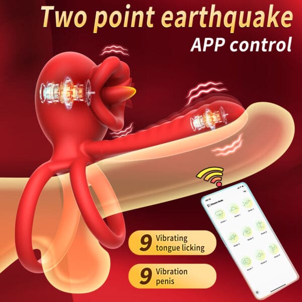 Woodpecker APP-Controlled Dragon Tongue Vibrating Cock Ring – Dual Stimulation Locking Ring for Couples' Shared Pleasure