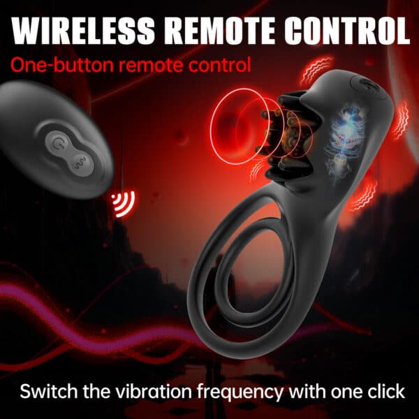 Male Locking Cock Ring with Remote – Dual Stimulation Silicone Ring for Couples' Delay and Shared Pleasure