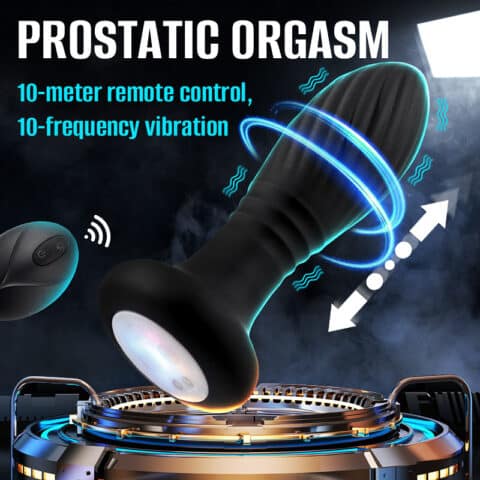 LED Thrusting Ribbed Anal Plug | Remote-Controlled Vibrating Unisex Prostate Massager with Multi-Speed Modes