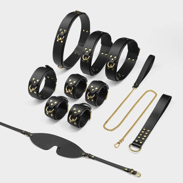 PU Bondage Restraint Kit with Blindfold, Handcuffs & Thigh Straps – BDSM Toy Set for Couples - Image 3