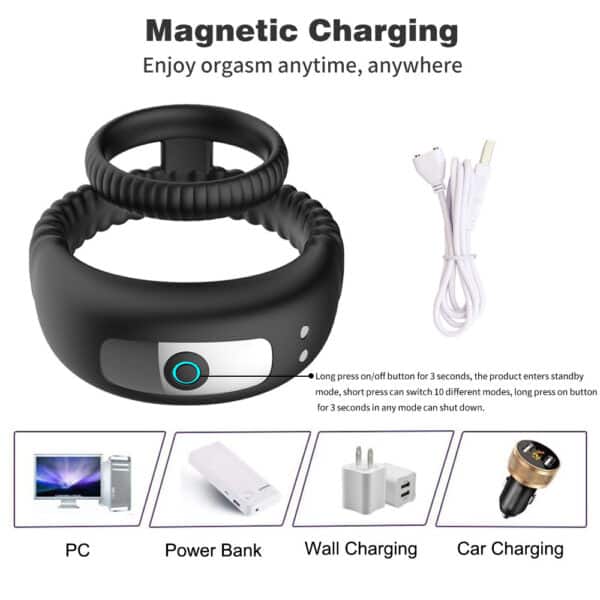 Rechargeable Vibrating Dual Cock Ring – Delay & Stamina Enhancer for Men with Powerful Double-Ring Design - Image 2