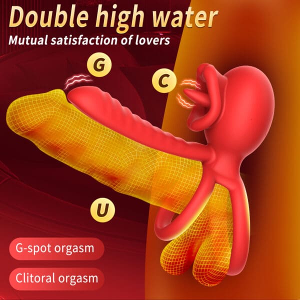 Woodpecker APP-Controlled Dragon Tongue Vibrating Cock Ring – Dual Stimulation Locking Ring for Couples' Shared Pleasure - Image 2