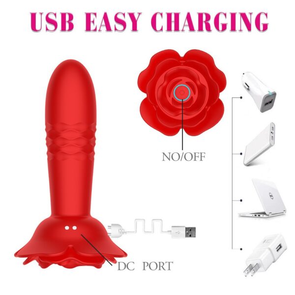 Rose-Shaped Adjustable Vibrating Anal Plug with Wireless Remote Control & Rechargeable Battery | Women’s Pleasure Toy - Image 3