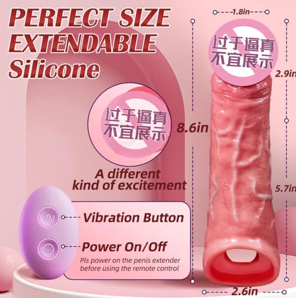 Remote-Controlled Licking Vibrating Penis Sleeve – Realistic Silicone Enlarger for Men - Image 4