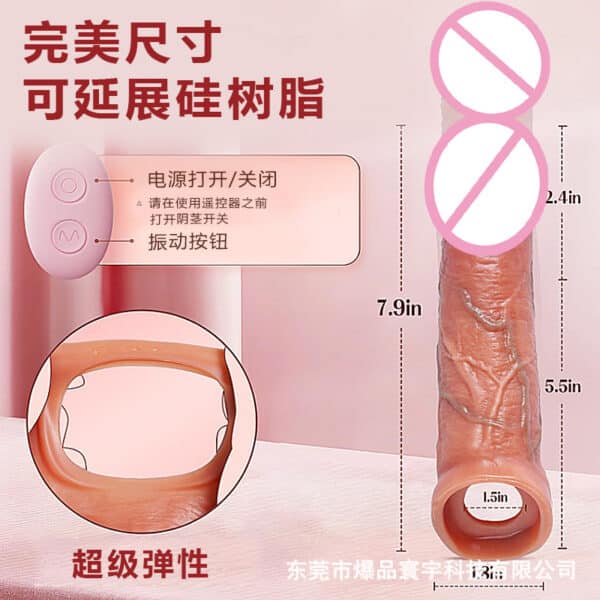 App-Controlled Vibrating Silicone Penis Sleeve – Wearable Extender for Girth & Length Enhancement - Image 4