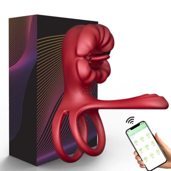 Big Mouth APP-Controlled Vibrating Cock Ring – Tongue-Licking Wearable Ring for Couples with Shared Vibration - Image 4