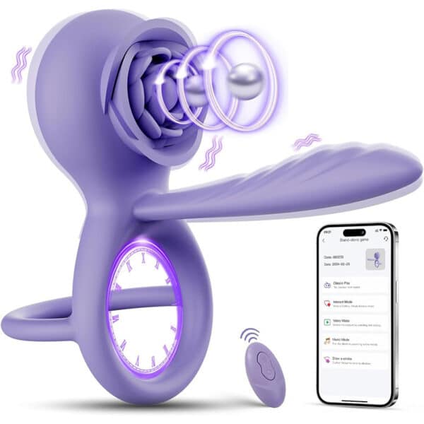 Purple Rose Locking Vibrating Ring – Rechargeable APP-Controlled Remote for Female Stimulation and Pleasure Enhancement - Image 4