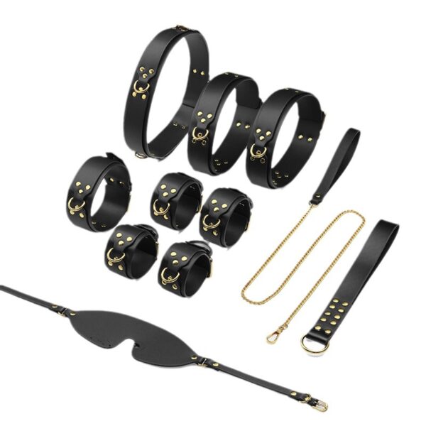 PU Bondage Restraint Kit with Blindfold, Handcuffs & Thigh Straps – BDSM Toy Set for Couples
